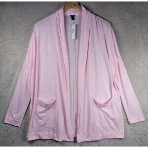 J Crew Cardigan Sweater Sz M Pink Slub Long Sleeve Cotton Blend Open Front